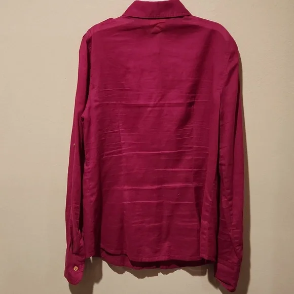❤️ TORY BURCH BRIGETTE FITTED BUTTON DOWN COTTON SHIRT / TOP IN MAGENTA, 6 - Picture 9 of 13